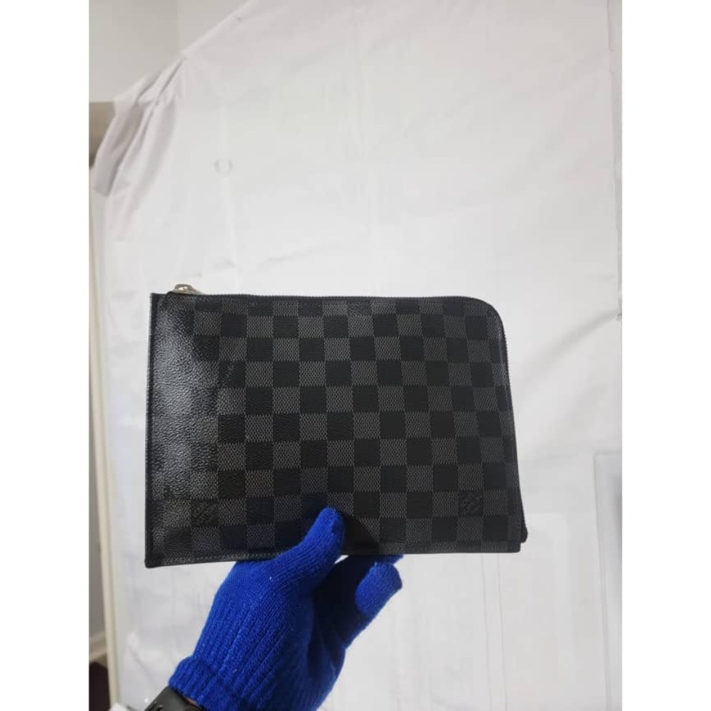 Authentic Louis Vuitton Damier Graphite Pochette Jour PM Zip Around Port…